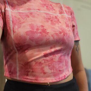 Hot Pink Tie Dye Cropped Casual Sports Top